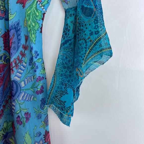 Midnight Sun Asymmetrical Women's Dress Size Small Blue BoHo Flounce Sleeve - Picture 4 of 8